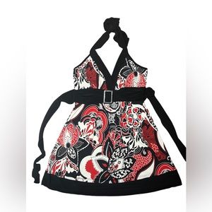 Floral Red, White, and Black Mini Dress